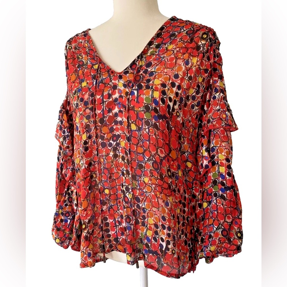 Anthropology Blink London Women’s Red Long Sleeve Viscose Blouse Size M pristine